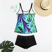 billiga One Pieces &amp; Tankinis-Dam Tankini Tvådelad baddräkt Brottarrygg Badkläder Badkläder Himmelsblå Purpur Andningsfunktion Snabb tork Lättvikt Ärmlös - Simmning Surfing Strand Sommar Vår