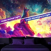 baratos Taquestres de Blacklight-Tapeçaria Blacklight Brilha no Escuro Festa Brilhante Reativa ao UV Psicodélica Nebulosa Animal Raposa Paisagem Natural Tapeçaria de Parede Arte Mural para Sala de Estar Quarto