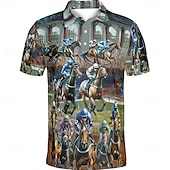 halpa Miesten printtipoolopaita-Kentucky Derby Miesten Kilparatsastus Polo Lyhythihainen Poolopaidat Kauluspaidat Business Casual ulko- Arki-asut Festivaalin asu 3D-tulostus Kesä Kevät Syksy Musta Apila Harmaa