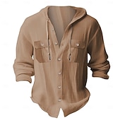 economico Vacanza-Per uomo Camicia Camicia in cotone bianco Maglietta informale Camicia con bottoni Camicia di cotone Liscio Da mare Strada Nero Bianco Blu marino scuro Blu Manica lunga Con cappuccio Primavera