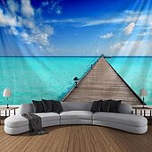 Недорогие Тапестри́ на океа́нском пляже-Пейзаж Пляж Висячая Гобелен настенное искусство Пальма Большой гобелен Муральное декор Фотографический фон Плед занавеска Дом Спальня Гостиная Декорация