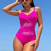 preiswerte Ein Stück &amp; Tankinis-Damen Badeanzug Bademode V-Ausschnitt Bademode Einfarbig Badeanzug Schwarz Marineblau Atmungsaktiv Schnelltrocknend Leichtgewichtig Ärmellos - Schwimmen Surfen Strand Sommer Frühling