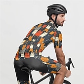 cheap Men's Clothing Sets-Men's Cycling Jersey with Shorts Short Sleeve Mountain Bike MTB Road Bike Cycling Summer Spring Autumn / Fall Navy Blue Royal Blue Blue Cat Bike Front Zipper Sweat wicking Comfortable Breathable