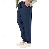 お買い得  クラシック-男性用 リネンパンツ ズボン サマーパンツ ビーチパンツ ポケット ドローストリング 弾性ウエスト 平織り 履き心地よい 高通気性 バケーション 日常 祝日 ハワイアン ボヘミアン ブラック ホワイト