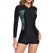 preiswerte Hautausschlagswächter-Damen Badeanzug Bademode Bademode Patchwork Badeanzug Schwarz Rote Atmungsaktiv Schnelltrocknend Leichtgewichtig Langarm - Schwimmen Surfen Strand Sommer Frühling