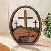 baratos Decorações de Páscoa-decoração de páscoa cristã, túmulo ressuscitado, decorações de ressurreição de páscoa, ele ressuscitou cristianismo, cena de páscoa de túmulo vazio, ovo de madeira