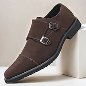 abordables Officiel-chaussures à double boucle marron pour hommes, tige en daim avec détails de boucle, chaussures élégantes pour les occasions formelles et décontractées