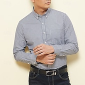 cheap Men&#039;s Button Down Shirts-Men&#039;s Shirt Dress Shirt Button Up Shirt Plaid Wedding Party Red Blue Green Dark Blue Long Sleeve Lapel Spring Fall Clothing Apparel Buttons