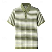 cheap Men&#039;s Printed Polo-Men&#039;s Polo Knit Polo Sweater Business Casual Lapel Short Sleeve Formal Stripes Buttons Summer Black Light Green Dark Green Brown Polo