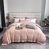 economico Set copripiumino-Set di Biancheria da Letto in Cotone Egiziano Bianco Solido Luxury Soft Brushed con Bordo Scolpito Completo Copripiumino Copripiumino per Regine e King Size con Federe