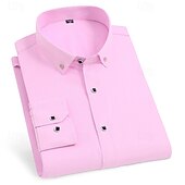 preiswerte Button-Down-Hemden für Herren-Herren Hemd Oberhemd Knopfhemd Glatt Hochzeit Party Schwarz Weiß Rosa Wein Langarm Kargen Frühling Herbst Bekleidung Tasche