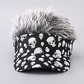 billige Baseballcaps for menn-Herre Visirhatt med piggparykker Falsk hårvisir Parykk menn solhatt Baseballcaps Parykkhatt Svart kaffe 100% bomull Trykt mønster Mote Fritid Daglig Festival Hodeskaller Justerbare Solkrem Pustende