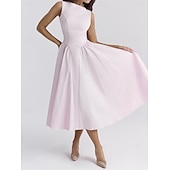 cheap Dresses-Retro Vintage 1950s Midi Dress Flare Dress Spaghetti Strap Corset Solid Color A-Line Slash Neck Women&#039;s Masquerade Wedding Vacation Tea Party Adults&#039; Dress