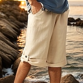 baratos Feriado-Homens Calção Shorts de linho Shorts de verão Shorts de praia Calças Capri Bolsos Com Cordão Cintura elástica Tecido Conforto Respirável Comprimento da panturrilha Férias Feriado Praia Havaiana Boho
