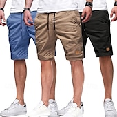 baratos Clássico-Homens Bermuda Cargo Calção Shorts de verão Com Cordão Cintura elástica Bolso multi Tecido Conforto Vestível Comprimento do joelho Ao ar livre Esporte Diário Moda Casual Preto Verde Claro