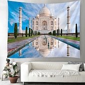 baratos tapeçaria de paisagem-Tapeçaria de Parede do Taj Mahal Paisagem Grande Tapeçaria Mural Decoração Fundo Fotográfico Cobertor Cortina Decoração para Casa Quarto Sala de Estar