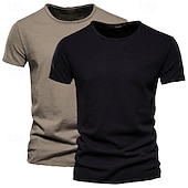 baratos Camisetas de Algodão e Linho-Homens Camiseta T-shirt Camiseta de bambu Manga Curta Gola Redonda Verão Tecido Moda Designer Básico Estilo Clássico Férias Rua Para Noite Preto+ Cáqui Branco+Verde Exército Azul+Caqui Top Tee para