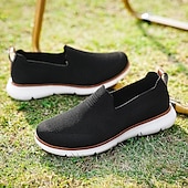 billige Sneakers til herrer-slip-on strikkede joggesko for menn, pustende mesh-overdel med komfortabel passform, uformelle lette sko for hverdags- og utendørsaktiviteter