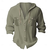 economico Vacanza-Per uomo Camicia Camicia in cotone bianco Maglietta informale Camicia con bottoni Camicia di cotone Liscio Da mare Strada Nero Bianco Blu marino scuro Blu Manica lunga Con cappuccio Primavera