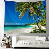 Недорогие Тапестри́ на океа́нском пляже-Пейзаж Пляж Висячая Гобелен настенное искусство Пальма Большой гобелен Муральное декор Фотографический фон Плед занавеска Дом Спальня Гостиная Декорация