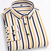 billiga Button Down-skjortor för män-Herr Skjorta Knapp upp skjorta Rand Bröllop Fest Marinblå + vit Svart Vit Gul Långärmad Kavajslag Vår Höst Kläder Ficka