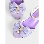 economico Ragazza dei fiori-sandali da bambina con fiocco glitterato viola e accenti di perle, cinturino regolabile, perfetti per matrimoni, compleanni e occasioni speciali