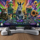 ieftine Tapiserii cu lumină neagră-Goblen sub lumină neagră Strălucesc în întuneric Petrecere luminoasă UV Reacționând Animal Trippy DJ Goblen Artă murală pentru camera de zi Dormitor