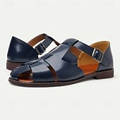 ieftine sandală de rochie-Sandale pentru bărbați din piele artificială maro, cu vârf deschis, cu curea cu cataramă reglabilă, stil casual pentru purtarea de zi cu zi