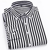 billiga Button Down-skjortor för män-Herr Skjorta Knapp upp skjorta Rand Bröllop Fest Marinblå + vit Svart Vit Gul Långärmad Kavajslag Vår Höst Kläder Ficka