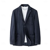 abordables Vêtements d&#039;extérieur élites pour hommes-Homme Veste blazer École Formel Mariage Élégant Chaud Printemps Automne Lin Couleur Unie Épaissir Boutonnage simple deux boutons veste Noir bleu marine