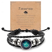 billiga Festtillbehör-multilayer constellation zodiac läder armband handgjorda vävda stjärntecken wrap armband armband för kvinnor män smycken födelsedagspresent