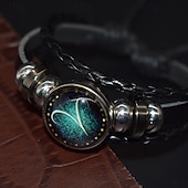 billiga Festtillbehör-multilayer constellation zodiac läder armband handgjorda vävda stjärntecken wrap armband armband för kvinnor män smycken födelsedagspresent