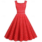 olcso Ruhák-Retró 1950-es Rockabilly Ruhák Swing ruha Pöttyös Női Farsang Álarcos mulatság Hétköznapi viselet Lánybúcsú Felnőttek Ruha Hazatérő ruhák