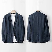 abordables Blazers Classiques pour Hommes-Homme Blazer 100% lin blazer Entreprise Soirée Cocktail Fête de Mariage Mode Décontractées Printemps Automne 100% Lin Couleur unie Boutons Poche Confortable Boutonnage Simple veste Noir Blanche bleu