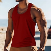 cheap Tank Tops-Men&#039;s Tank Top Vest Undershirt Sleeveless Shirt Sleeveless Crewneck Summer Solid Color Plain Fashion Classic Comfortable Street Casual Sports Black White Red Top Tee for Men