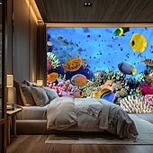 economico Arazzo della Spiaggia Oceanica-Tappeto appeso in stile paesaggistico con pesci dell'oceano Arte da parete Grande Tappeto Murale Decorazione Sfondo Fotografico Coperta Tenda per decorazione della camera da letto soggiorno