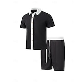 economico Set di camicie basic da uomo-Per uomo Camicia a cialda 2 pezzi Completo di camicia Set estivo Set abbinati Maglietta informale Liscio Da mare Giornaliero Nero Bianco Rosso Verde Manica corta Colletto Estate Abbigliamento