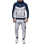 cheap Men&#039;s Tracksuit &amp; Hoodie-Men&#039;s Workout Set Tracksuit Full Zip Hoodie Hoodie &amp; Pants Outfit Set Hoodie Hooded Outdoor Daily Sports Pocket Drawstring 2 Piece Color Block Black White Red Polyester Activewear Classic Casual