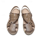 cheap Casual Sandals-Men&#039;s Brown Leather Sandals with Adjustable Strap and Stylish Stitching – Comfortable and Durable for Casual Outings, Beach and Everyday Wear