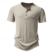 economico Maglietta casual Henley-Per uomo Maglia Henley Maglietta Top a Maglia a Coste Canotta Muscolare Manica Corta Tinta unica Semplice Maglieria Casual Bottoni Striscia di fossa Henley Vacanza Casuale Quotidiano Estate Primavera
