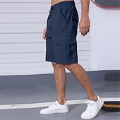 cheap Outdoor-Men&#039;s Cargo Shorts Shorts Summer Shorts Drawstring Elastic Waist Multi Pocket Plain Comfort Wearable Knee Length Outdoor Sport Daily Fashion Casual Black Navy Blue