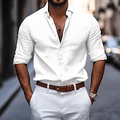 economico Strada-Per uomo Camicia camicia di lino Camicia estiva Camicia con bottoni Liscio Strada Informale Bianco Grigio Azzurro Manica lunga Colletto Primavera estate Abbigliamento