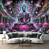 cheap Blacklight Tapestries-Blacklight Tapestry Glow in the Dark Glow Party UV Reactive Trippy Misty Mandala Boheian Buddha Nature Landscape Hanging Tapestry Wall Art Mural for Living Room Bedroom