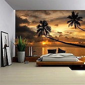 cheap Ocean Beach Tapestry-Landscape Sunset Beach Hanging Tapestry Wall Art Large Tapestry Mural Decor Photograph Backdrop Blanket Curtain Home Bedroom Living Room Decoration Palm Tree