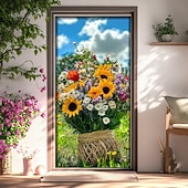 abordables Bannières de Garage et de Porte-Décorations de portes en forme de paysage couvercles de porte bouquet de fleurs tapisserie de porte décoration de rideau panneau arrière pour porte d'entrée ferme