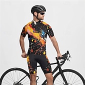 halpa Miesten vaatesarjat-Miesten Pyöräily jersey ja shortsit Graffiti Lyhythihainen Pyörä Liikunta-asut 3 takataskulla Maastopyöräily Maantiepyöräily Etuvetoketju Hikeä siirtävä Mukava Hengittävä Urheilu Musta Keltainen