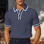levne Pánské klasické polo-Pánské Top z žebrovaného úpletu Golfové polokošile Dovolená Klopa Žebrovaný polo límec Krátký rukáv Základní Moderní Barevné bloky Slátanina Knoflíky Jaro léto Běžný Bílá Bordó Námořnická modř Šed