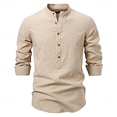 economico Camicie Popover da Uomo-Per uomo Camicia Camicia popover Camicia estiva Maglietta informale Camicia da spiaggia Camicia con bottoni Nero Bianco Albicocca Manica lunga Jacquard Tinta unita / tinta unita A fascia Da mare