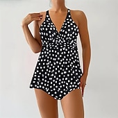 billiga One Pieces &amp; Tankinis-Dam Tankini Tvådelad baddräkt Korsvis Badkläder Fläck Badkläder Svart Blå Andningsfunktion Snabb tork Lättvikt Ärmlös - Simmning Surfing Strand Sommar Vår Plusstorlekar