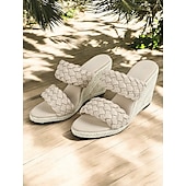 cheap Vacation Sandals-Red Woven Slide Sandals for Women – Stylish Wedge Heel, Summer Beach &amp; Casual Outdoor Footwear